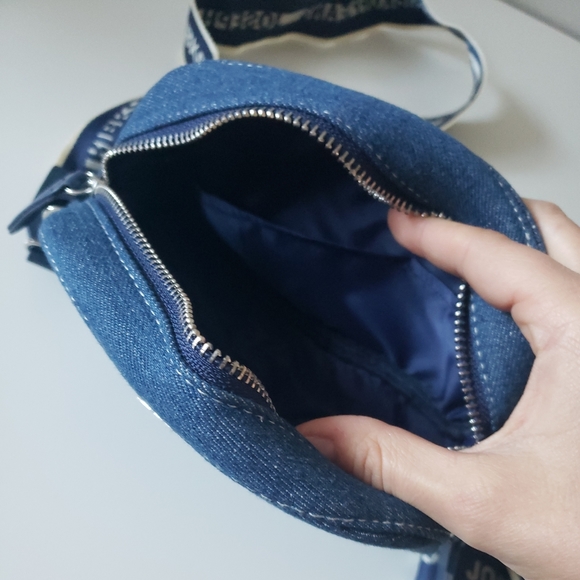 Joseph Ribkoff Denim Crossbody Purse w/ Logo Belt Strap Small Dainty fanny pack - Picture 8 of 9